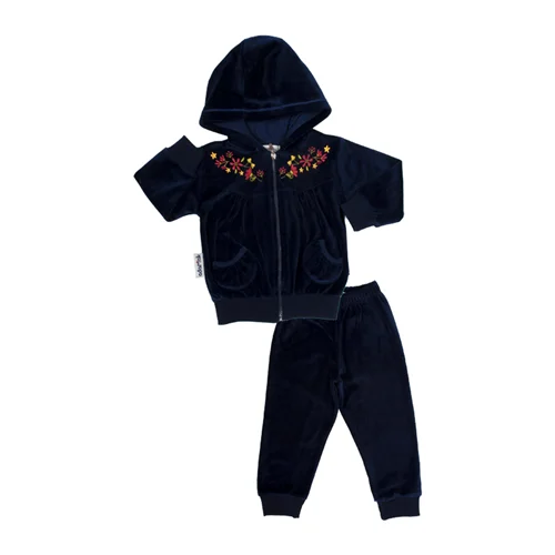 ژاکت و شلوار کلاهدار مخمل پرنسس سرمه ای