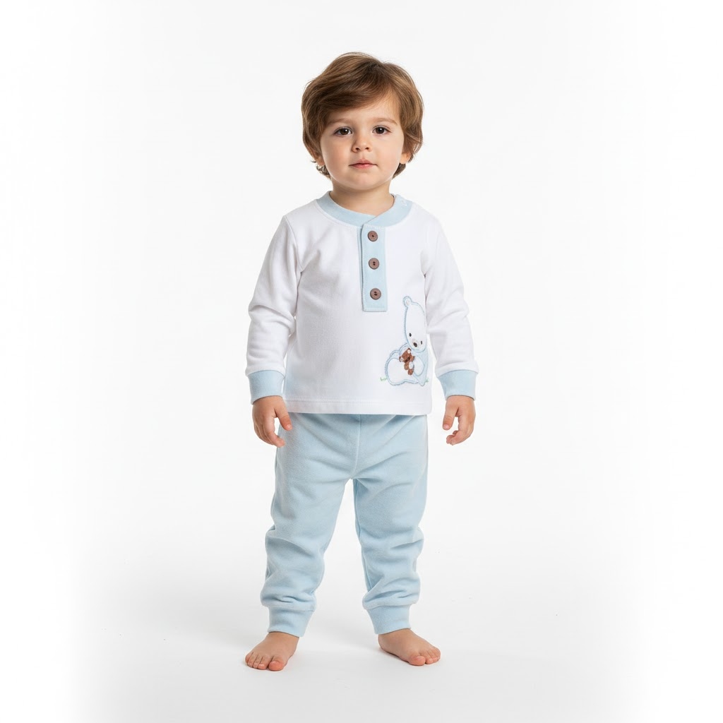 بلوز و شلوار مخمل خرس آبی