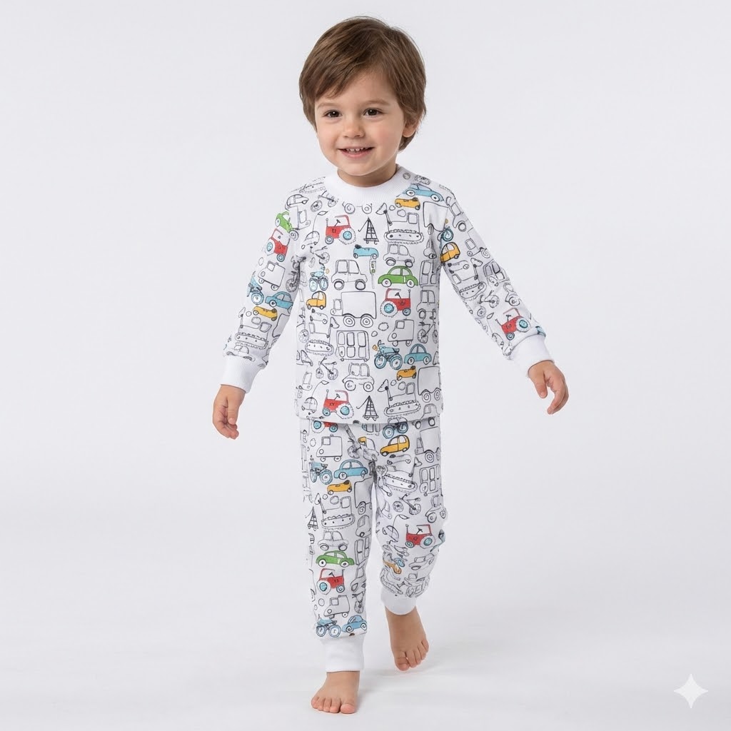 بلوز و شلوار تمام چاپ ماشین سفید