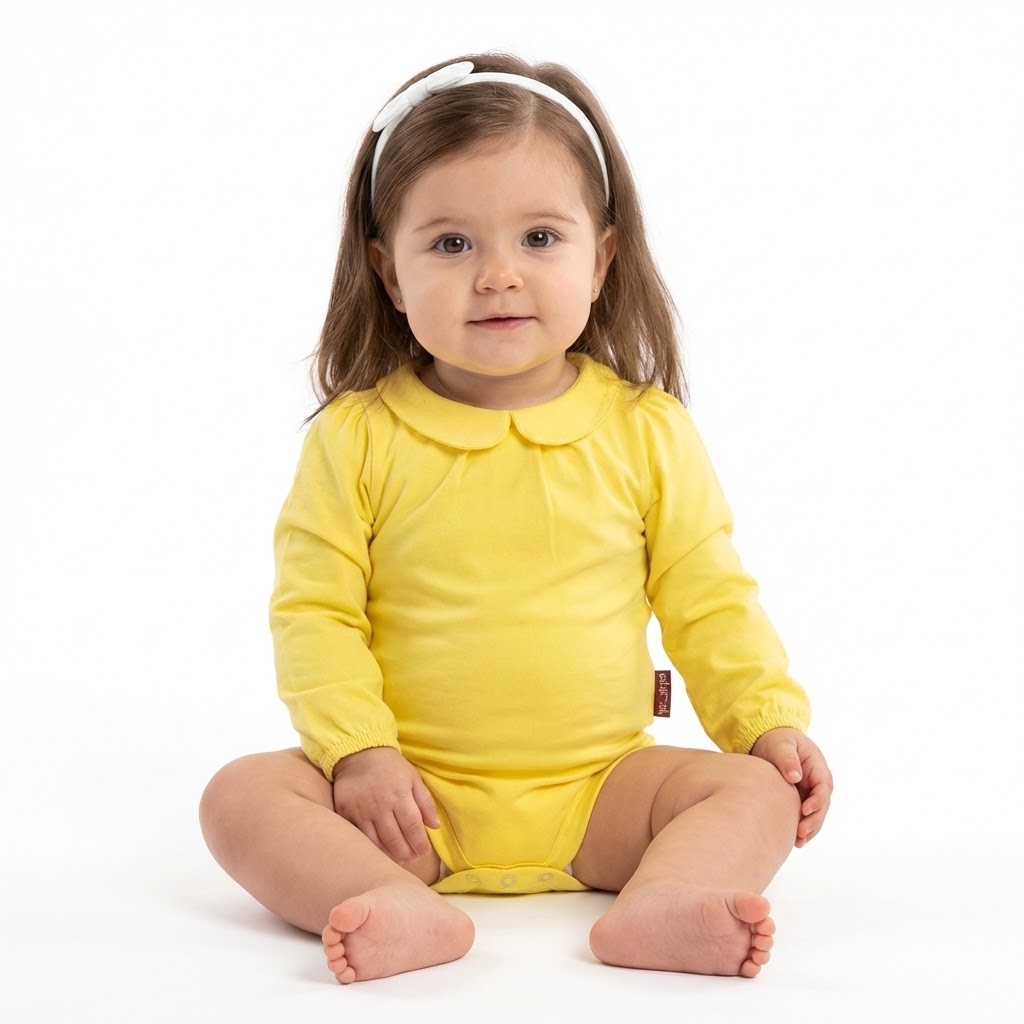 بادی یقه ب ب آستین بلند لیمویی