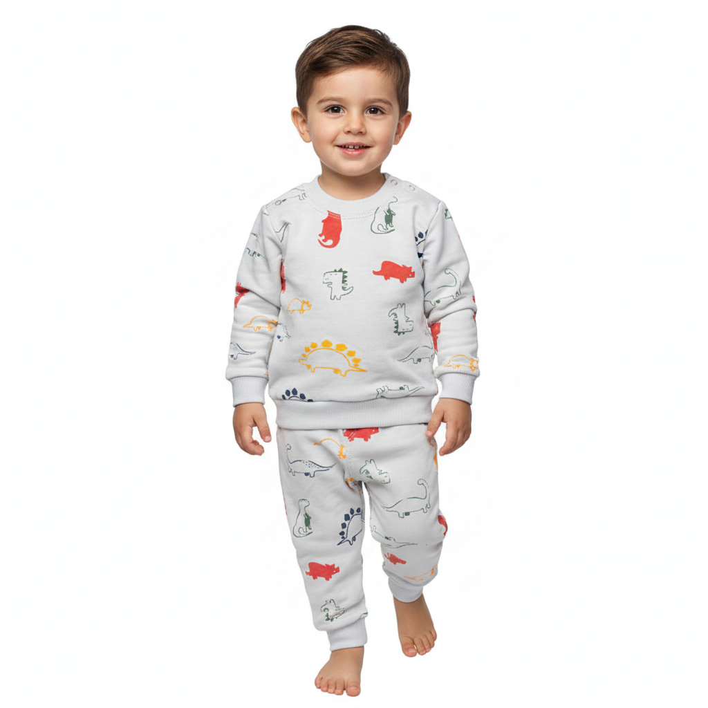 بلوز و شلوار تمام چاپ دایناسور طوسی