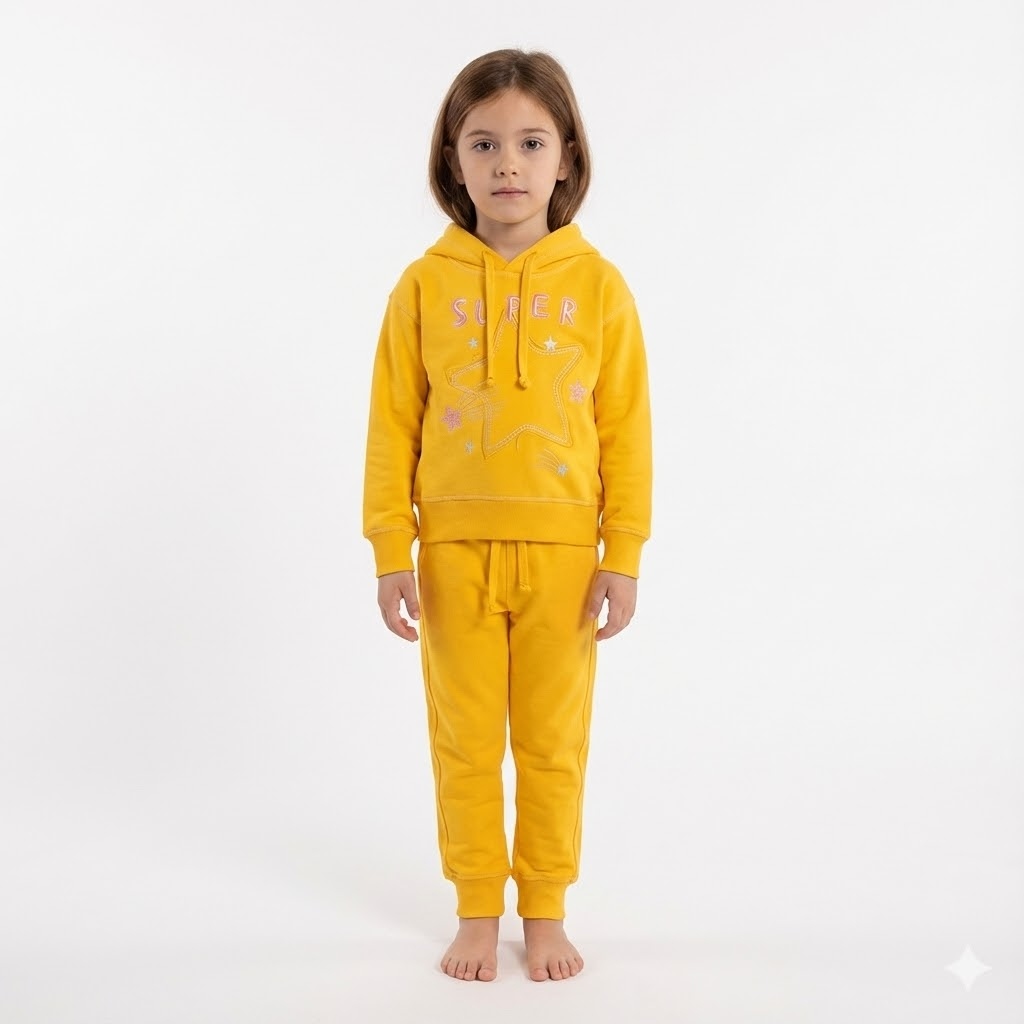 سوئيشرت و شلوار كلاهدار super star لیمویی