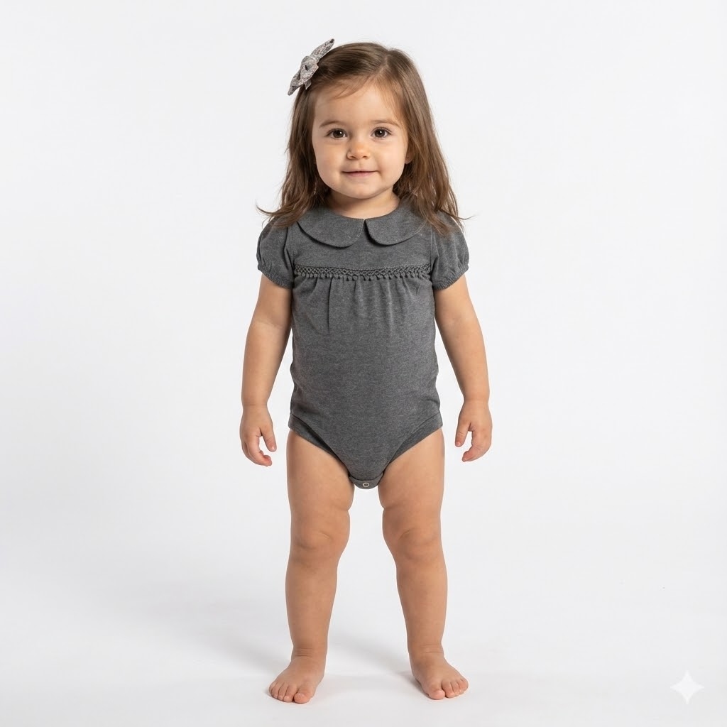 بادی یقه ب ب آستین کوتاه گیپوردار نوک مدادی