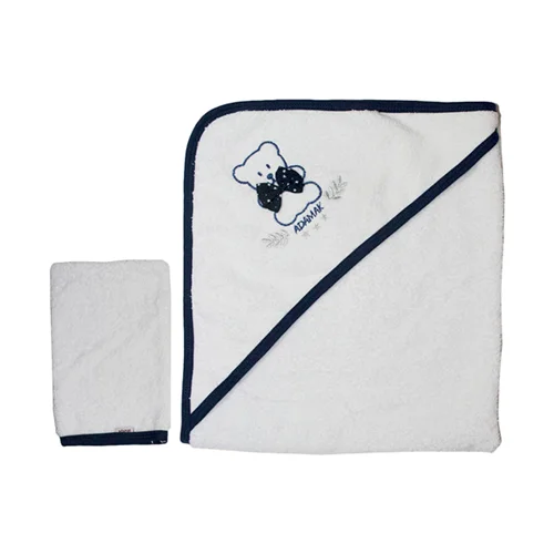 حوله دوتکه کوچک خرس و پاپیون سفید سرمه ای