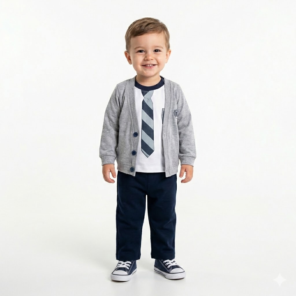 ست سه تکه ژاکت شلوار و بلوز کروات سرمه ای