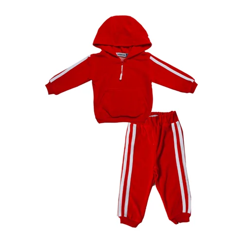 سوئیشرت وشلوار کلاهدار نیم زیپ مخمل قرمز