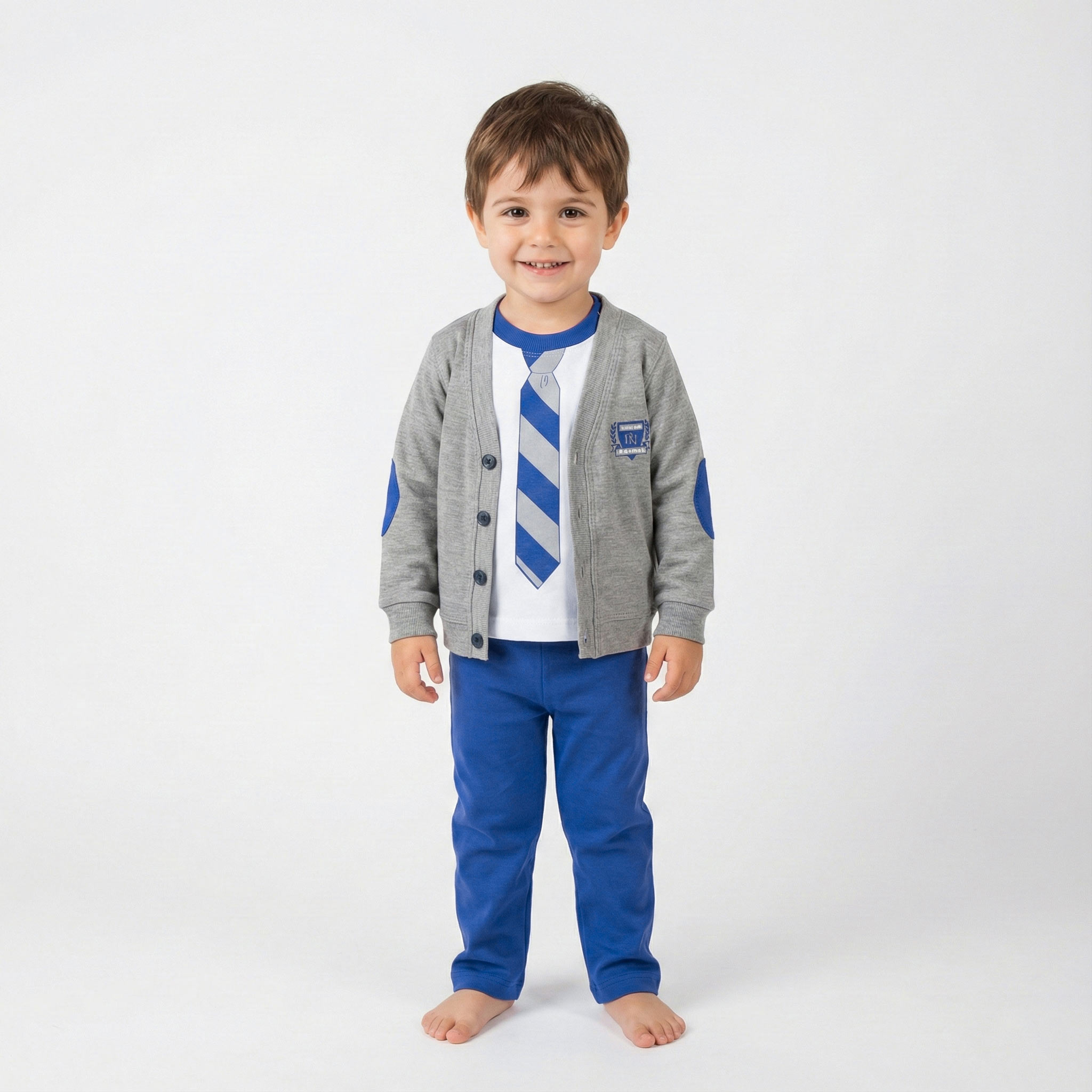 ست سه تکه ژاکت شلوار و بلوز کروات آبی کاربنی