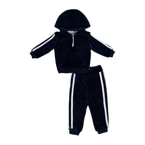 سوئیشرت وشلوار کلاهدار نیم زیپ مخمل سرمه ای