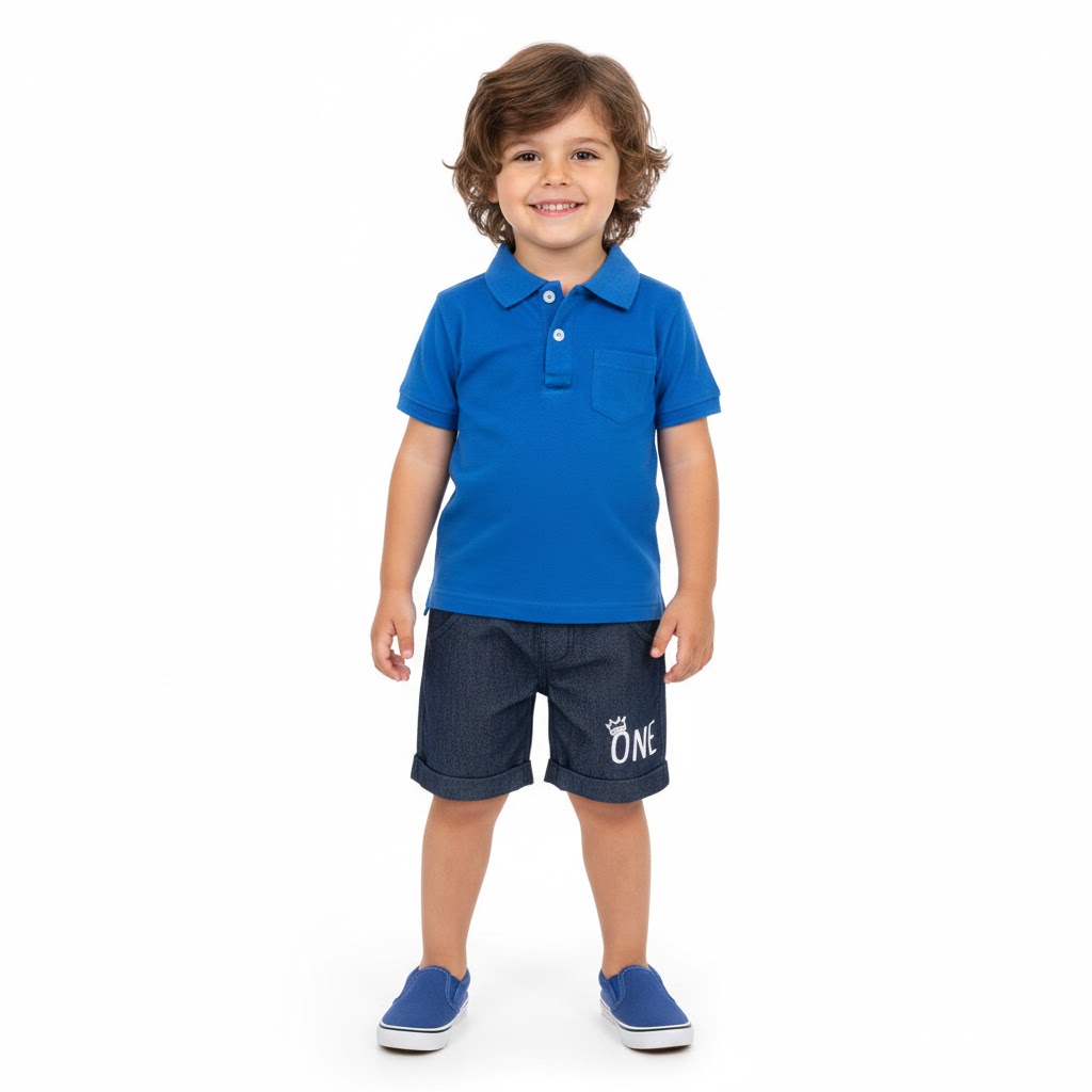 بلوز و شورت جیب دار ONE آبی کاربنی