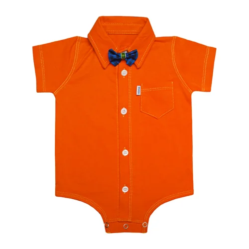 بادی يقه مردانه آستین کوتاه پاپیون دار نارنجی