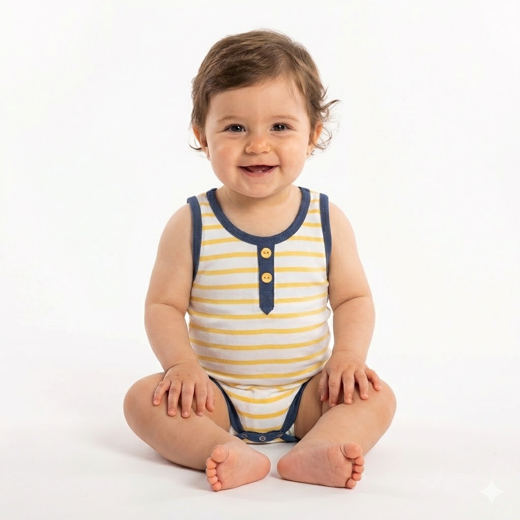 بادی رکابی راه راه لیمویی سرمه ای