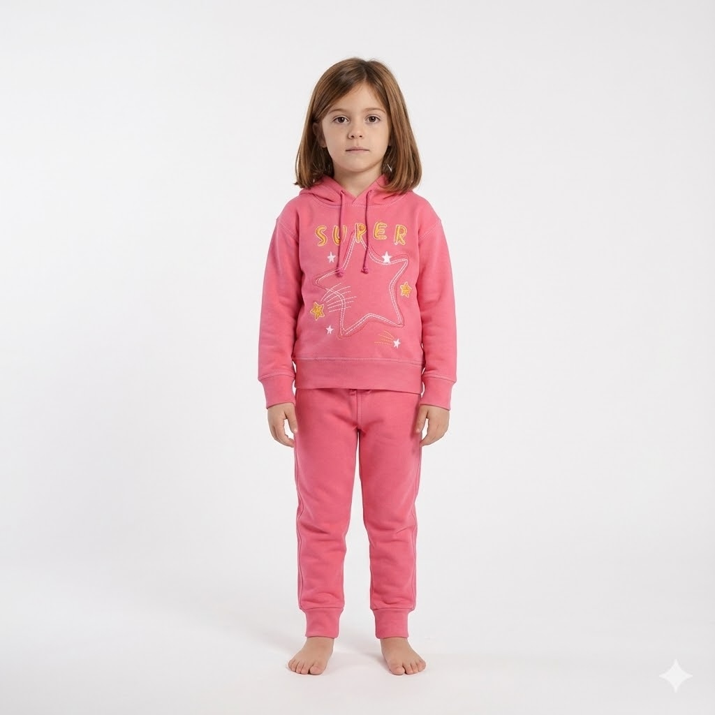 سوئيشرت و شلوار كلاهدار super star صورتی