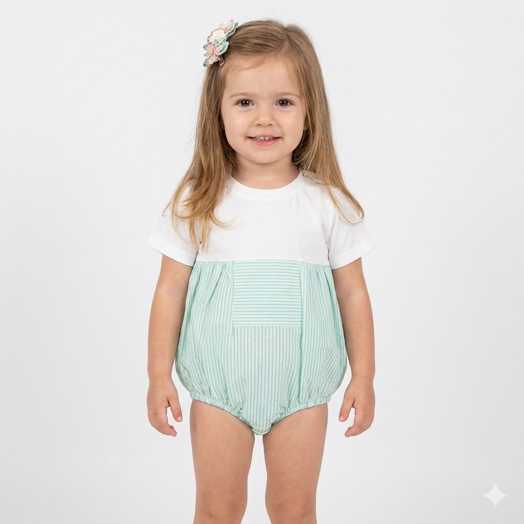 بادی آستین کوتاه راه راه نساجی فیروزه ای