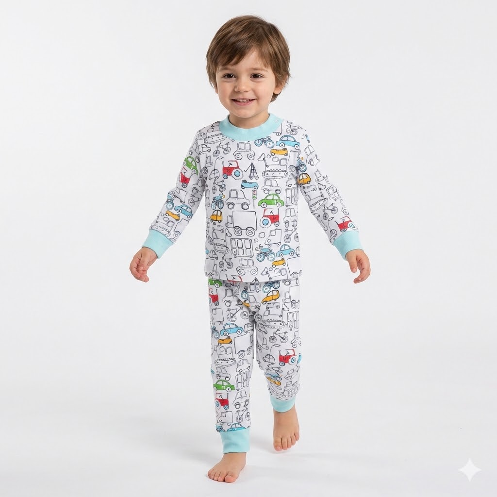 بلوز و شلوار تمام چاپ ماشین آبی