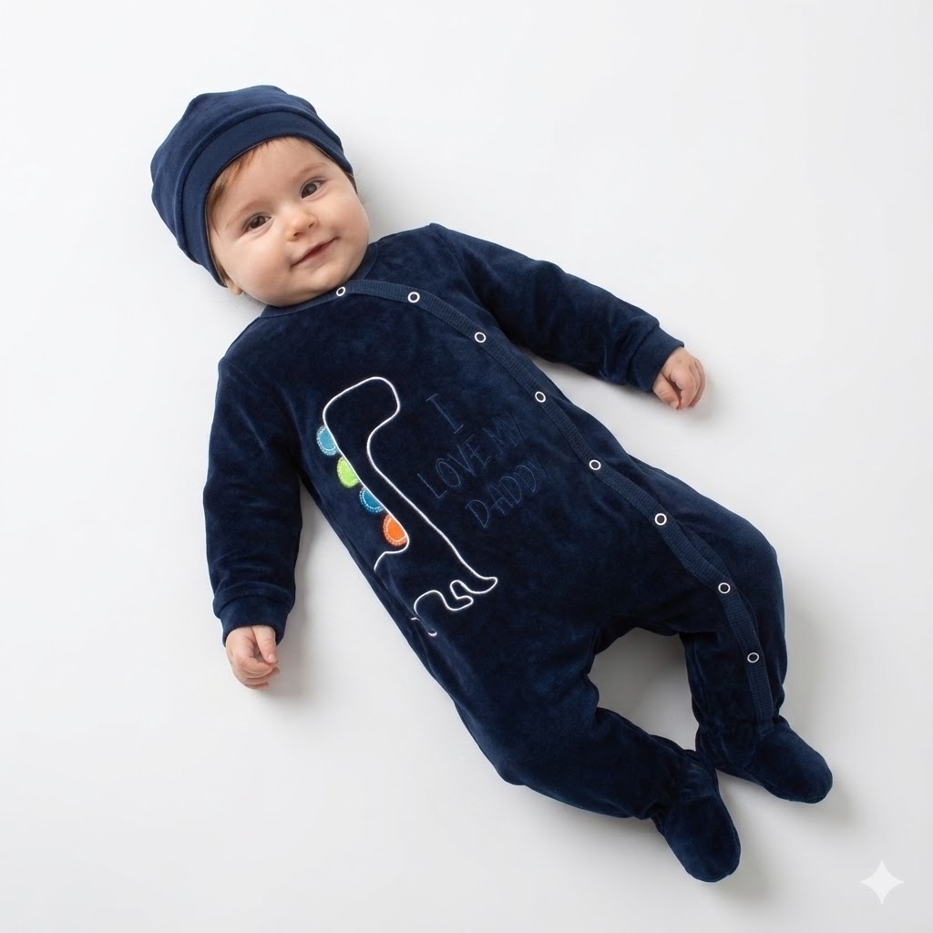 سرهمی جورابدار مخمل دایناسور سرمه ای