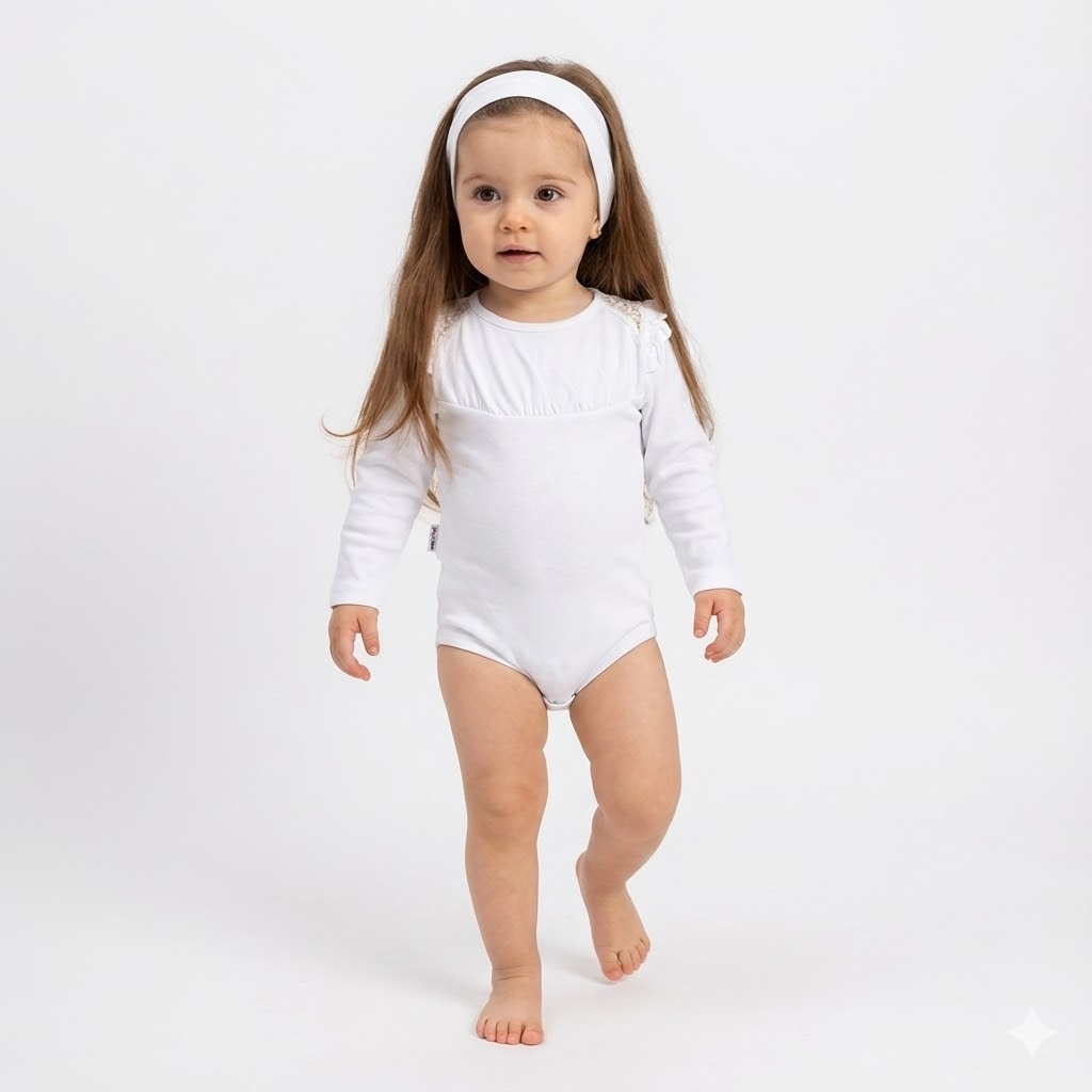 بادی آستین بلند سرشانه گیپوردار سفید