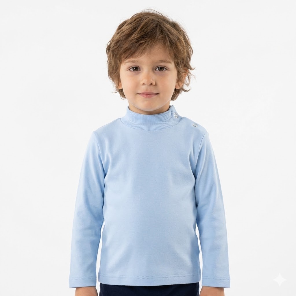 بلوز یقه سه سانت آستین بلند آبی روشن