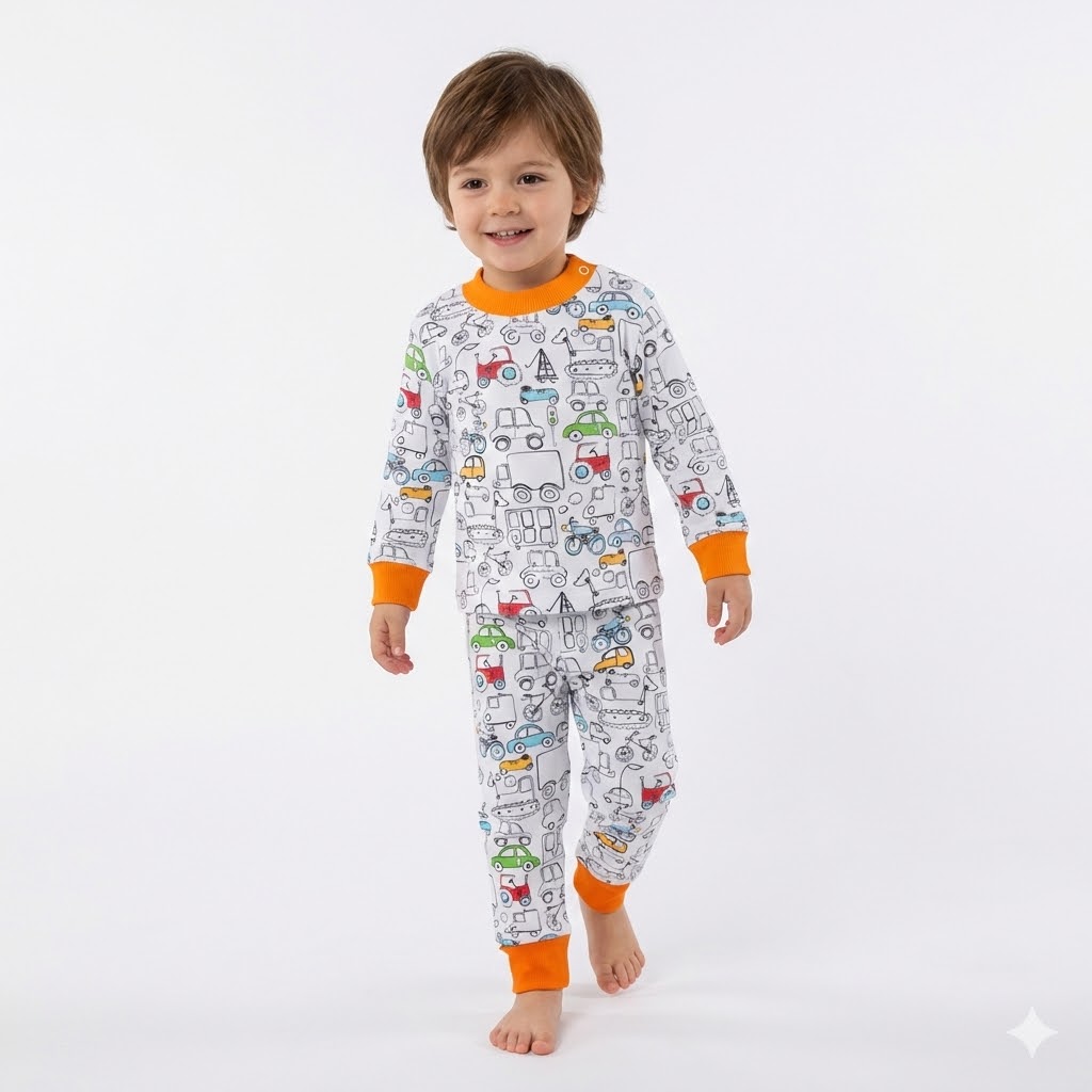 بلوز و شلوار تمام چاپ ماشین نارنجی