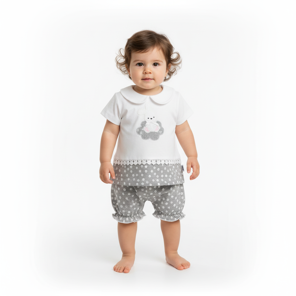 بلوز آستین کوتاه خرگوش و گل