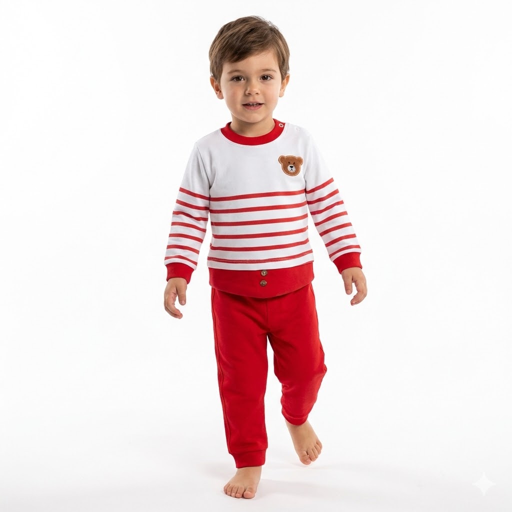 بلوز و شلوار راه راه خرس قرمز