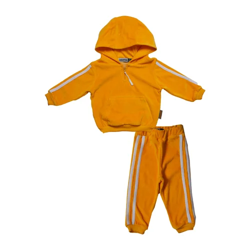 سوئیشرت وشلوار کلاهدار نیم زیپ مخمل خردلی