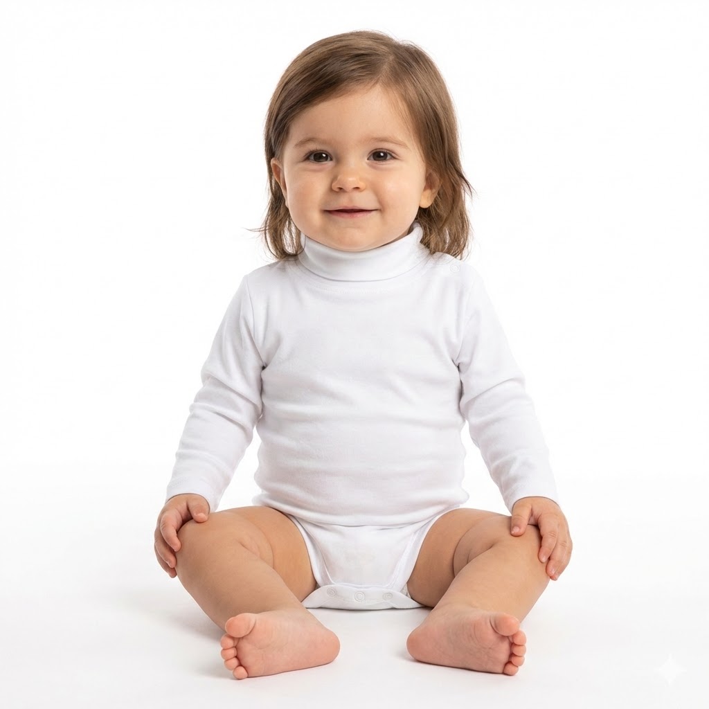 بادی یقه اسکی آستین بلند سفید