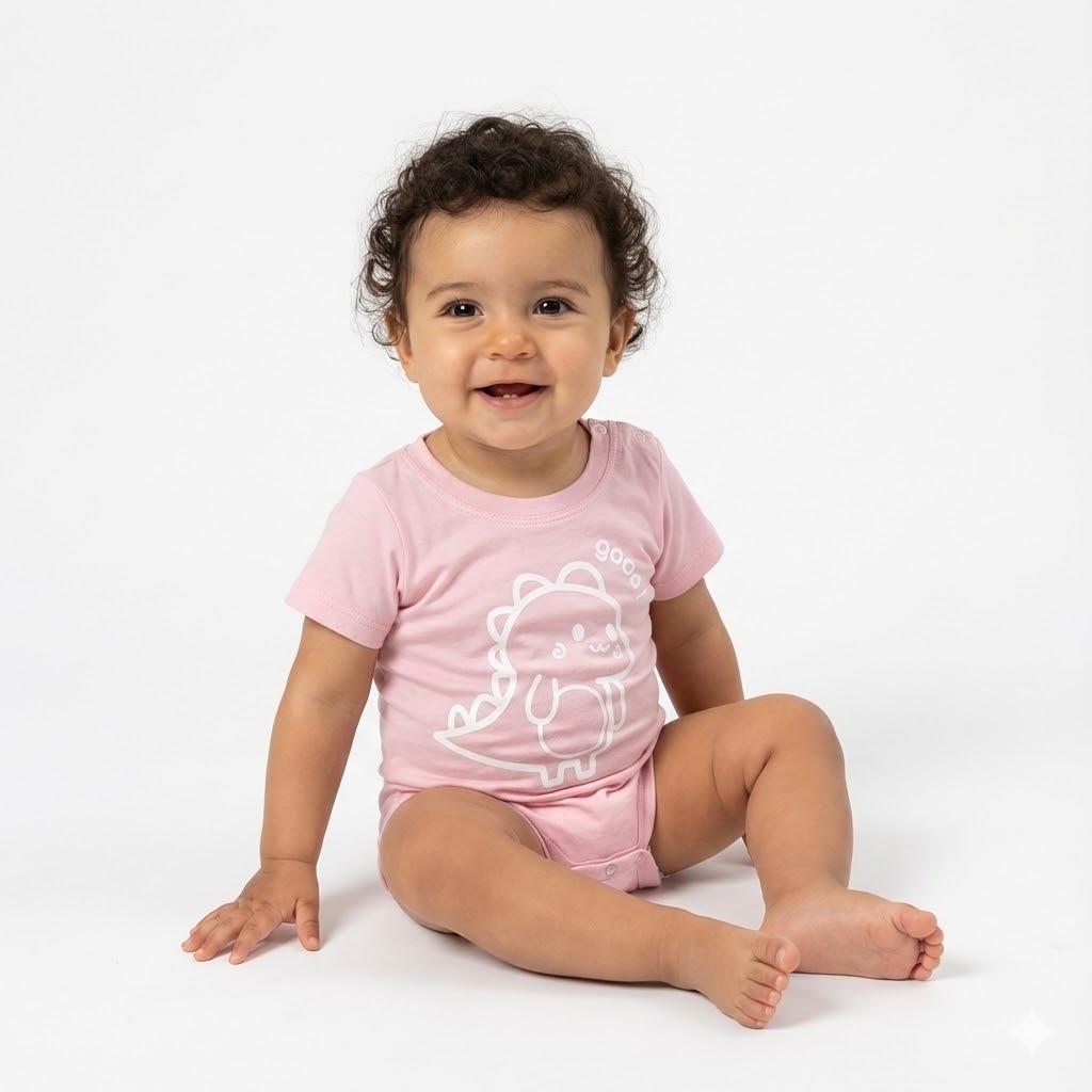 بادی آستین کوتاه دایناسور صورتی