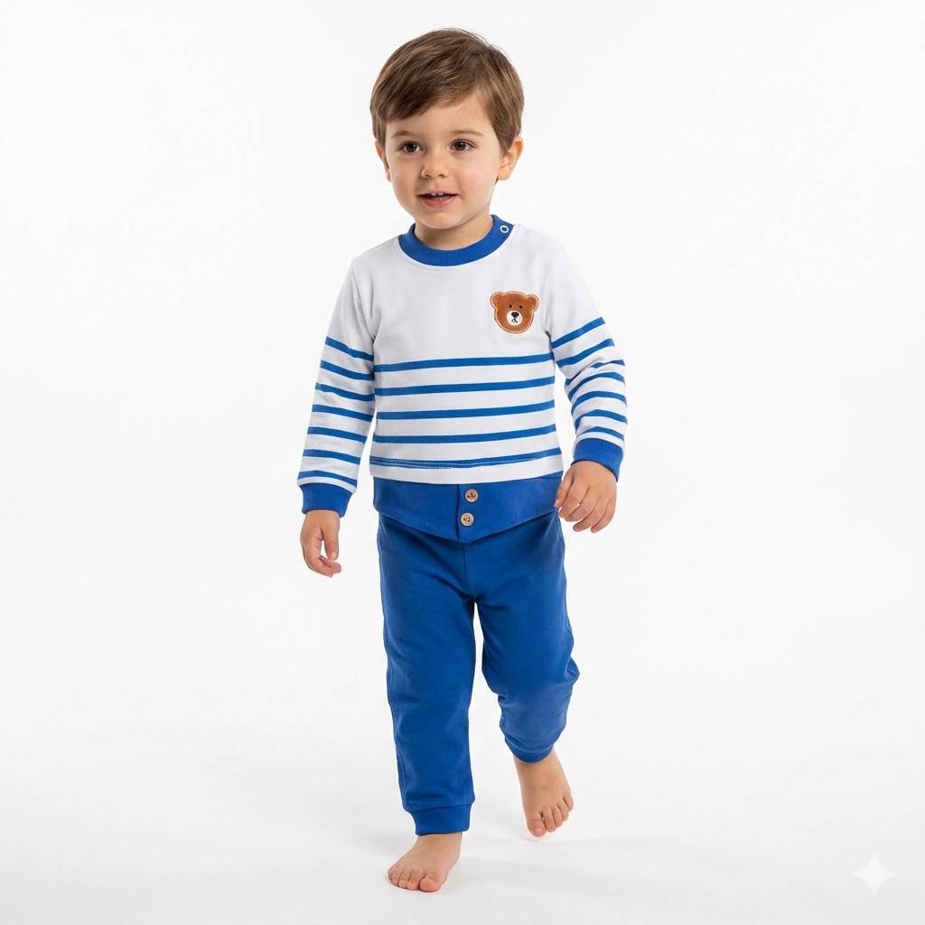 بلوز و شلوار راه راه خرس آبی کاربنی