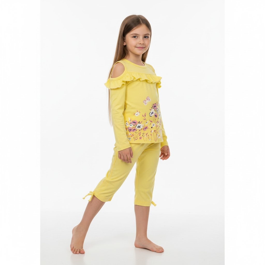 بلوز و شلوار گل و پروانه لیمویی