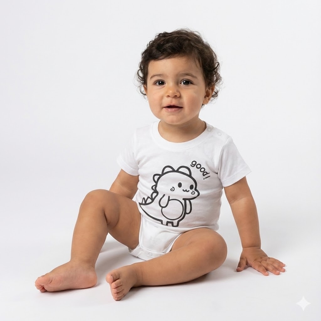 بادی آستین کوتاه دایناسور سفید