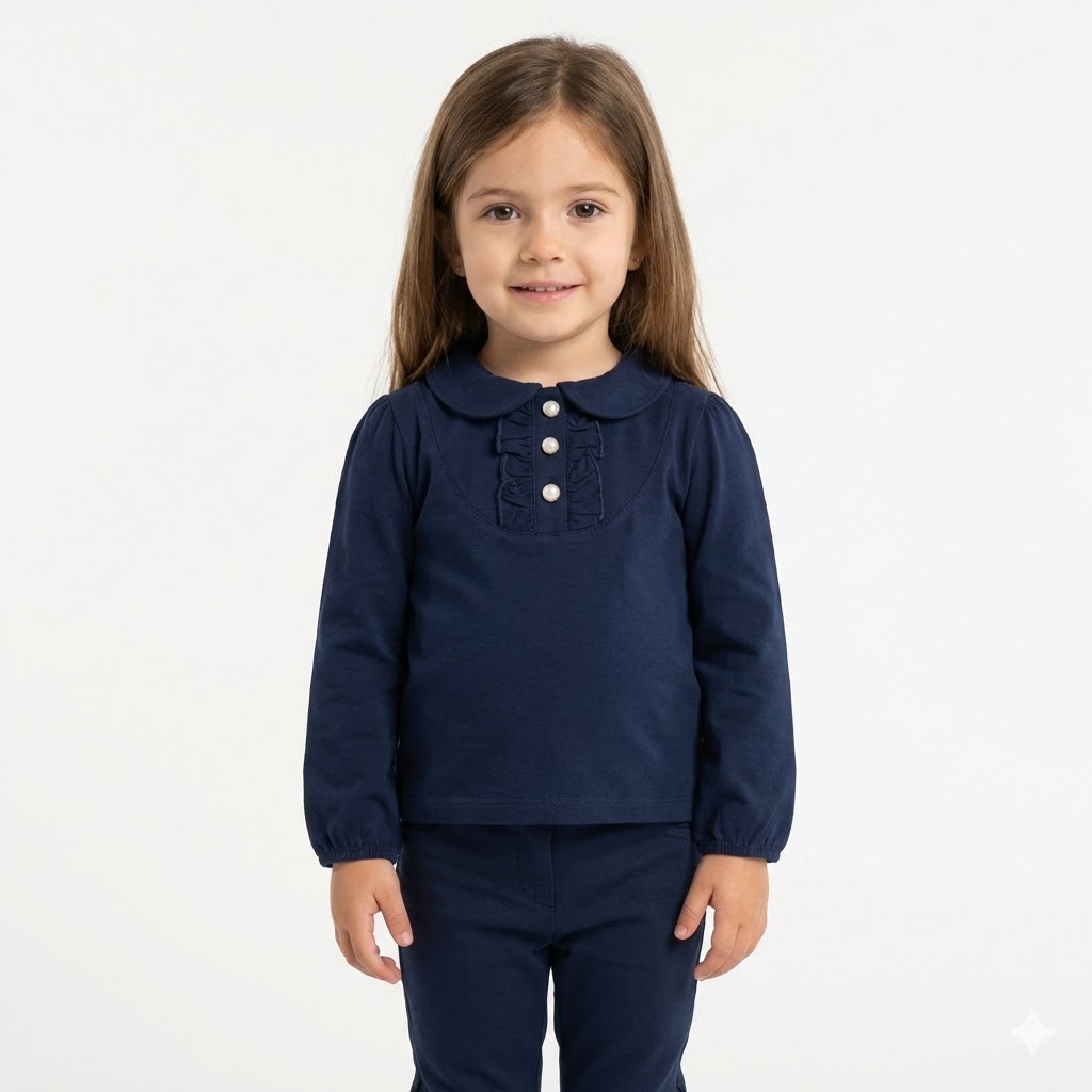 بلوز یقه ب ب قاپك چين دار سرمه ای