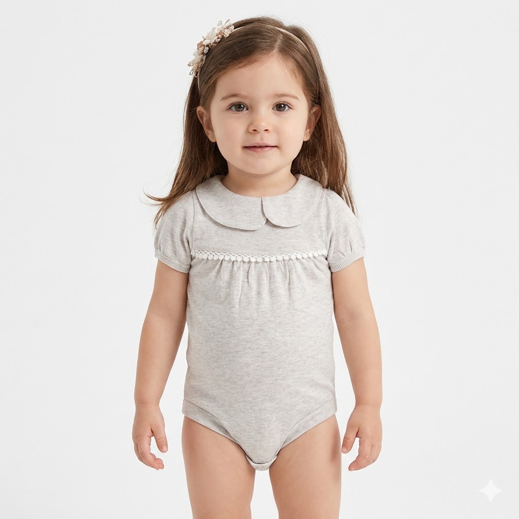 بادی یقه ب ب آستین کوتاه گیپوردار نسکافه ای