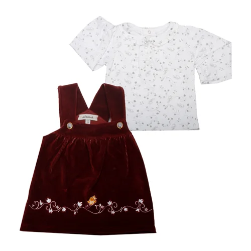 سارافون مخمل کبریتی گلبرگ زرشکی