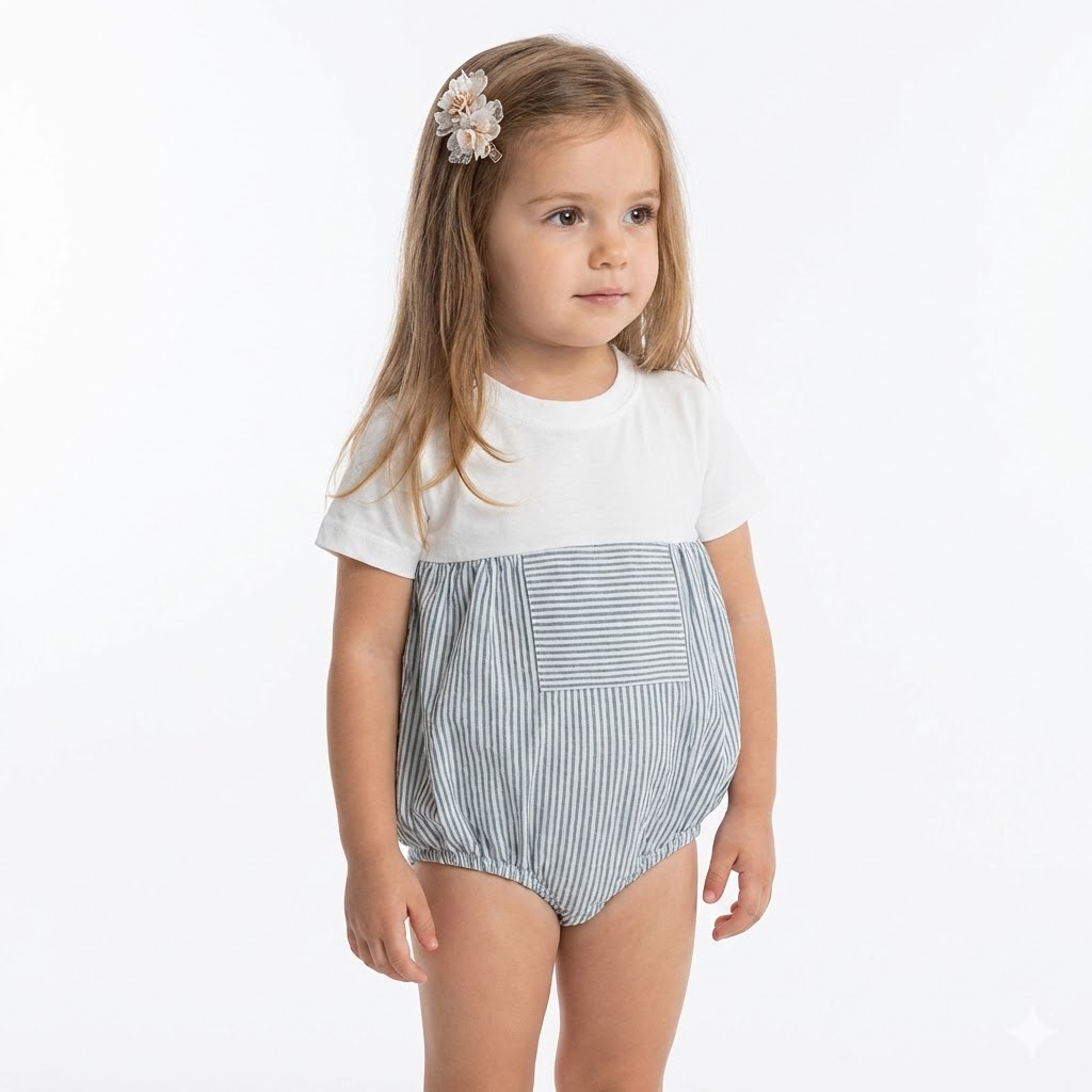 بادی آستین کوتاه راه راه نساجی سرمه ای