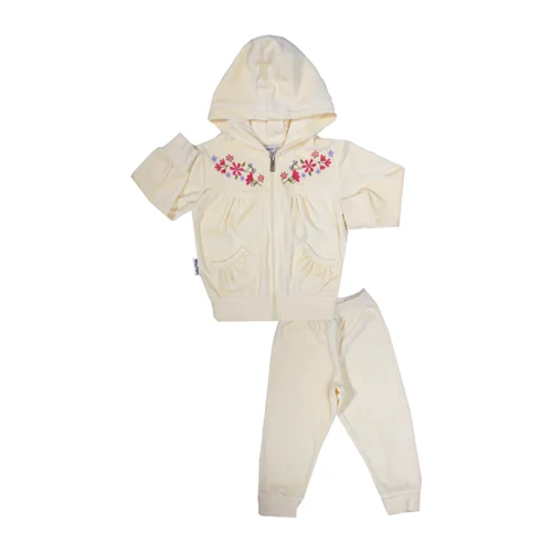 ژاکت و شلوار کلاهدار مخمل پرنسس کرم