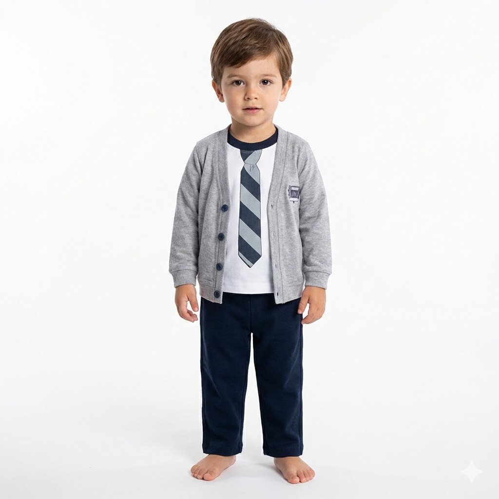 ست سه تکه ژاکت شلوار و بلوز کروات سرمه ای