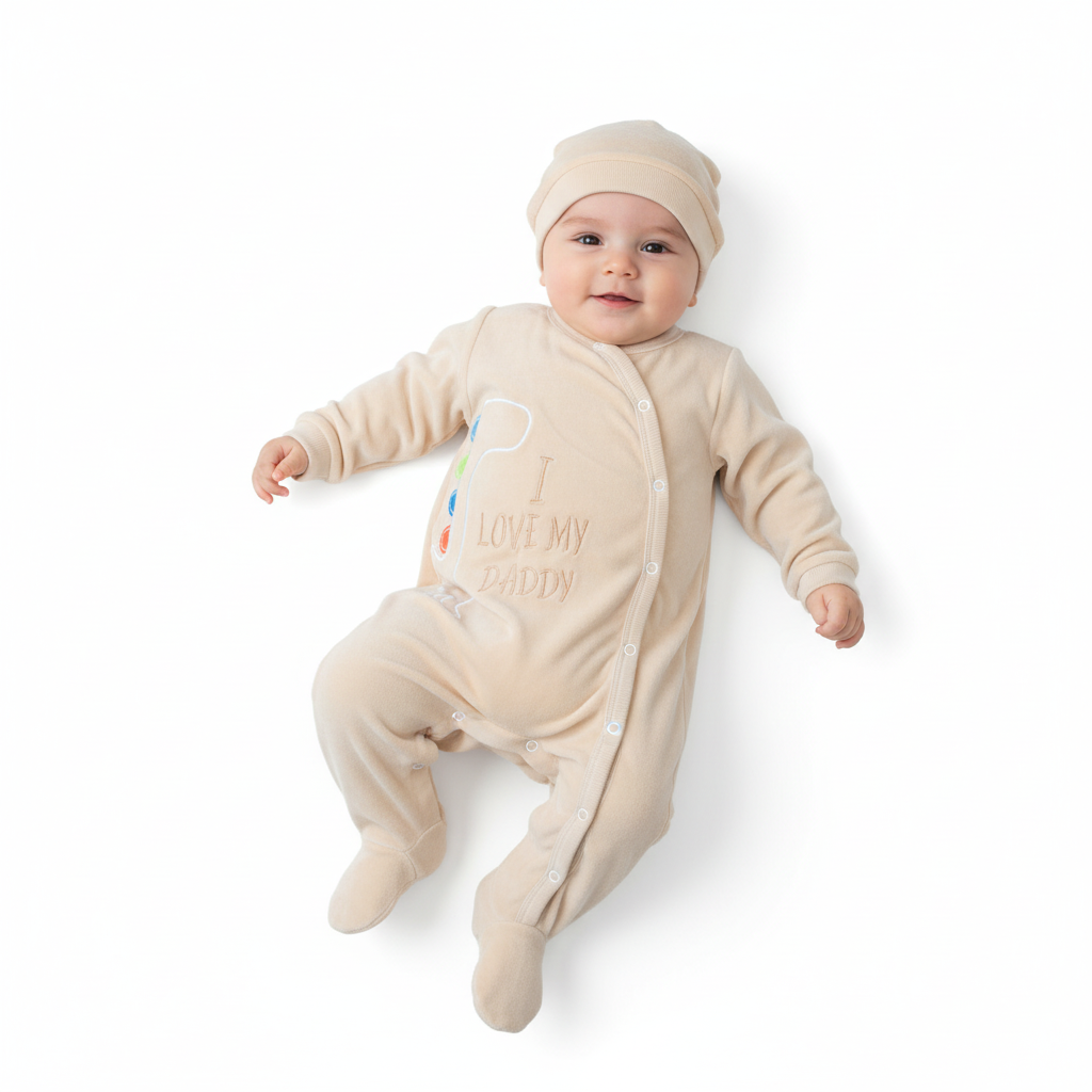 سرهمی جورابدار مخمل دایناسور کرم