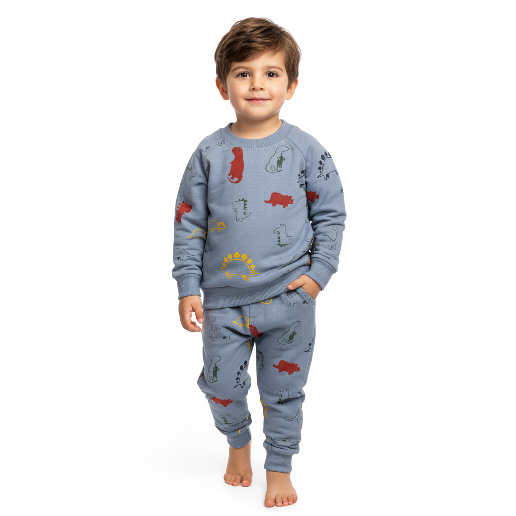 بلوز و شلوار تمام چاپ دایناسور آبی