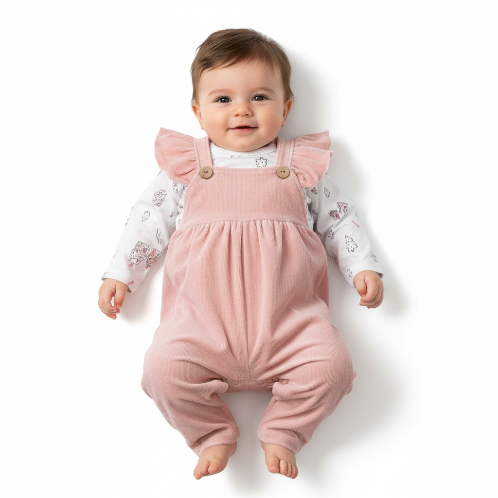 سرهمی پیشبندی مخمل با بلوز صورتی