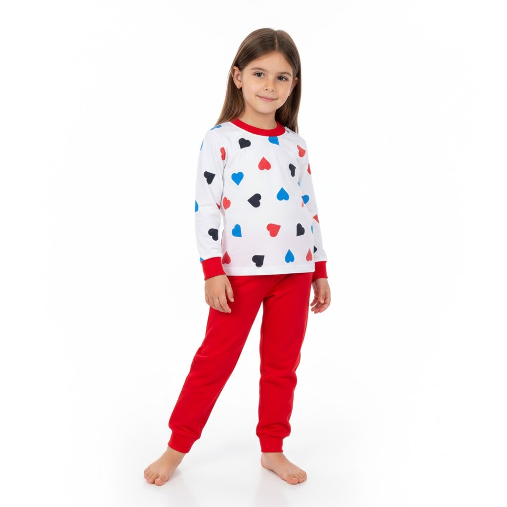 بلوز و شلوار تمام چاپ قلب قرمز