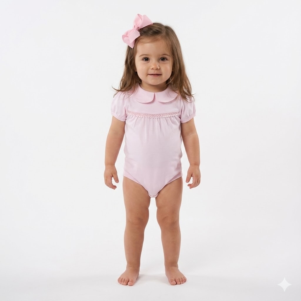 بادی یقه ب ب آستین کوتاه گیپوردار صورتی