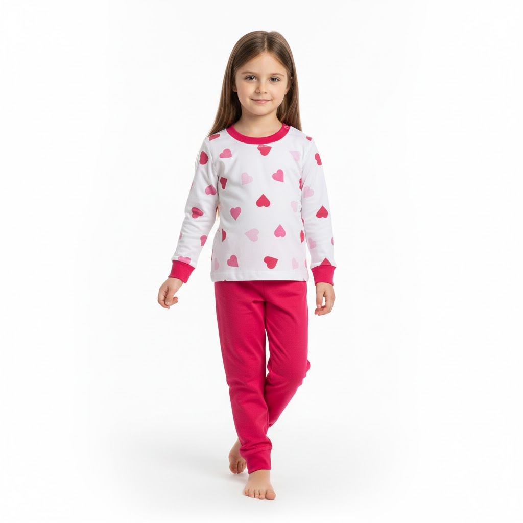 بلوز و شلوار تمام چاپ قلب سرخابی