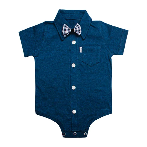 بادی يقه مردانه آستین کوتاه پاپیون دار سرمه ای