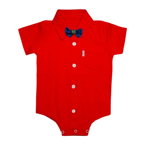 بادی يقه مردانه آستین کوتاه پاپیون دار قرمز