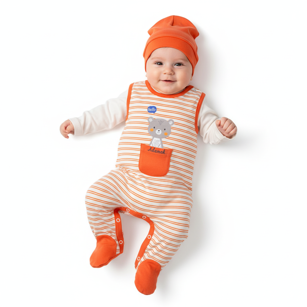 سرهمی پیشبندی جورابدار خرس راه راه نارنجی