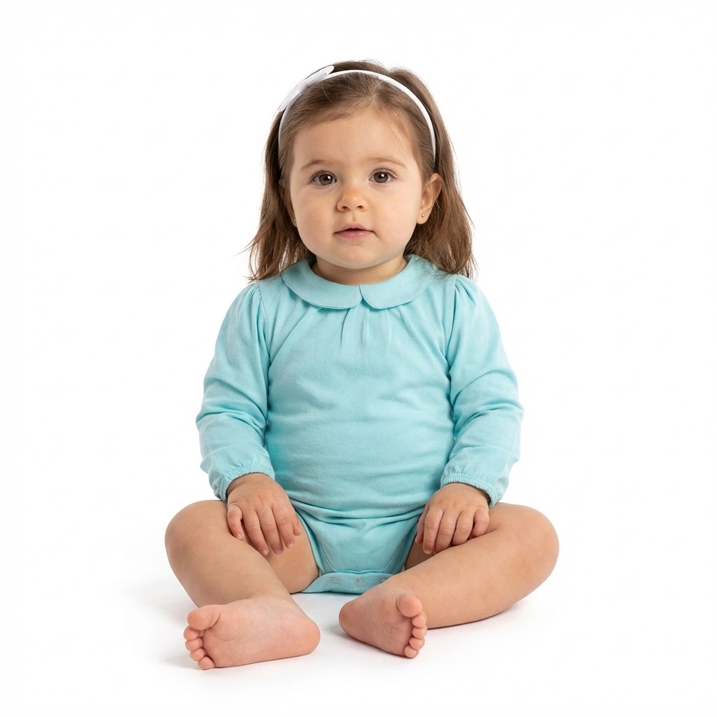 بادی یقه ب ب آستین بلند  فیروزه ای