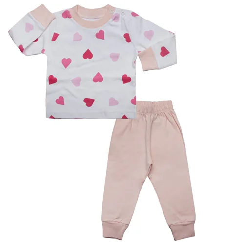 بلوز و شلوار تمام چاپ قلب صورتی