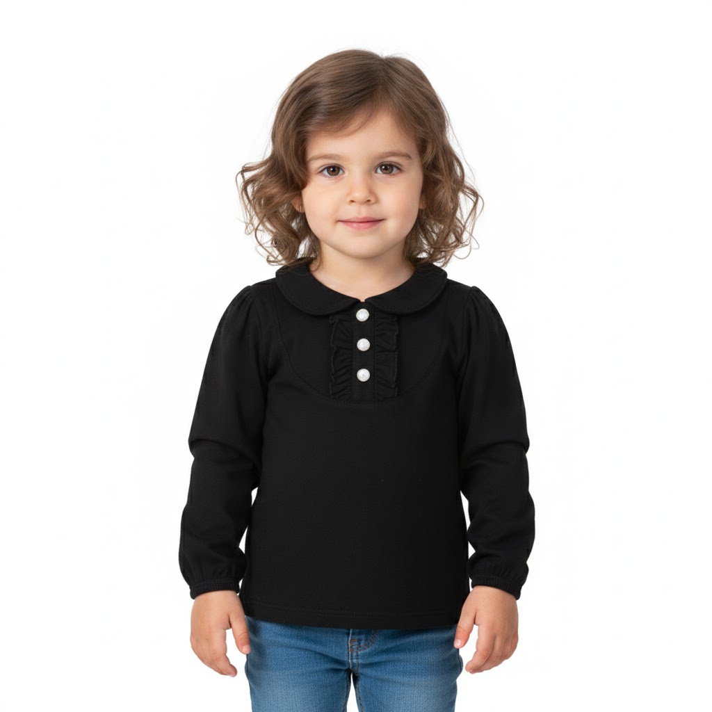 بلوز یقه ب ب قاپك چين دار مشکی