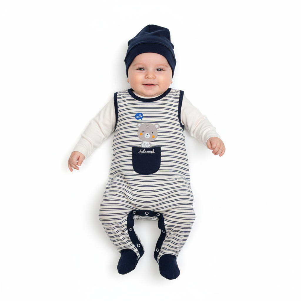 سرهمی پیشبندی جورابدار خرس راه راه سرمه ای