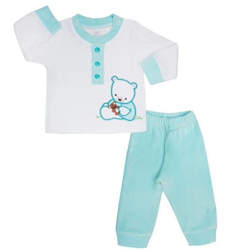 بلوز و شلوار مخمل خرس فیروزه ای